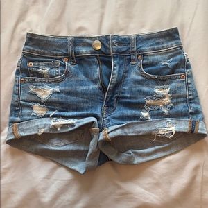 light blue ripped jean shorts